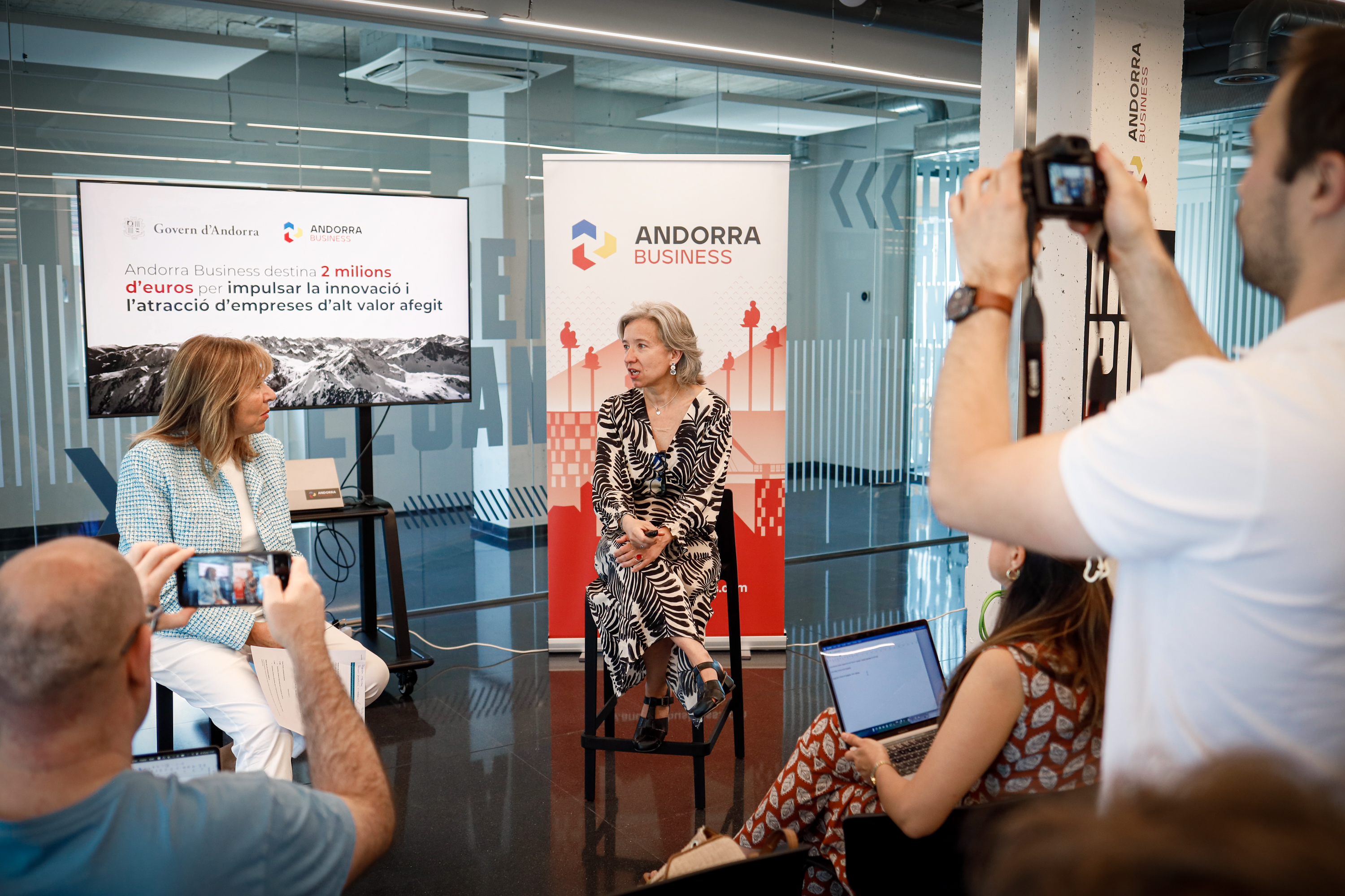Andorra Business posa a concurs 2 milions d’euros per fomentar la innovació i atraure empreses d’alt valor afegit, Conxita Marsol i Judit Hidalgo